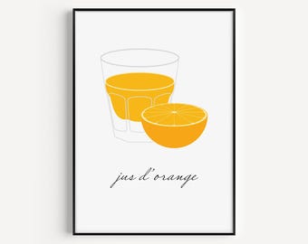 ORANGE JUICE PRINT, Paris Travel Poster, French Breakfast Nook Decor, Minimalist Art, Unframed Print