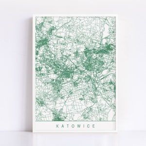 Carte de Katowice - impression jet d'encre de haute qualité, impression d'art minimaliste de Katowice, plan de la ville personnalisable