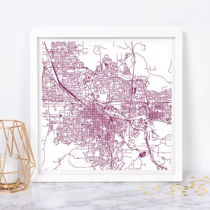 Carte de la ville d'EUGENE - affiche de carte fine art - carte de la ville minimaliste d'Eugene Oregon, décoration intemporelle, art mural classique, carte carrée