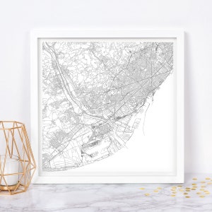 PLAN DE LA VILLE DE BARCELONE - affiche de carte fine art - impression de carte de Barcelone plan de la ville minimaliste, décoration intemporelle, art mural classique, carte carrée
