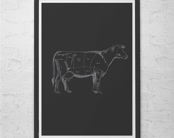 BEEF CUTS POSTER - Kitchen Wall At - Minimalist Giclee Art Print, Ikea Ribba, Meat Cuts Kitchen Poster, Foodie Poster, Chef Poster