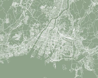 HIROSHIMA JAPAN MAP, Printable Digital Download, City Poster, Sage