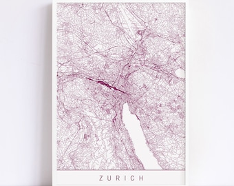 ZURICH MAP - Minimalist Zurich Art Print, Customizable City Map, High Quality Giclee Print, Modern Map Art
