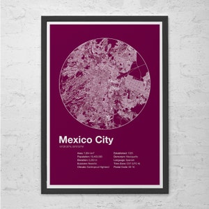 MEXICO INFO MAP Mexico City, Mexico Minimalist Map of Mexico City, Infographic, Swiss Style Poster, Modernist Print, Street Map Line Art image 1
