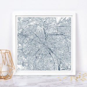PARIS STADTKARTE - Fine Art Map Poster - Paris Frankreich Karte Druck Minimalistische Stadt Karte, zeitloses Dekor, klassische Wandkunst, quadratische Karte