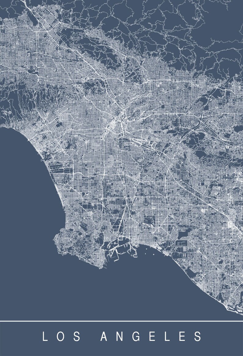 LA MAP PRINT Line Art City Map Los Angeles California Map Etsy