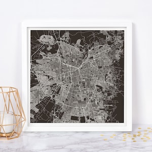 SANTIAGO CITY MAP - Fine Art Map Poster - Modern Santiago Chile Map Print Minimalist City Poster Urban City Grid Art Quality Giclee Print