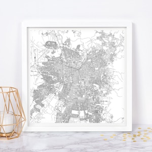 CARTE DE LA VILLE DE SANTIAGO - affiche de carte fine art - impression de carte de Santiago, carte de la ville minimaliste, décoration intemporelle, art mural classique, carte carrée