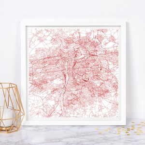 CARTE DE LA VILLE DE PRAGUE - affiche de carte fine art - carte de Prague République tchèque impression plan de la ville minimaliste, décoration intemporelle, art mural classique, carte carrée
