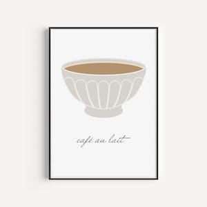 CAFE AU LAIT Print, French Coffee in Bowl Art, Paris Travel Poster, Breakfast Nook Decor, Unframed Print