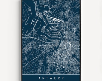 STADSKAART VAN ANTWERPEN - Line Art City Map - Wegenkaart van Antwerpen Minimalistische stadskaart België Kaart Wall Art Modern Design City Grid Poster Ribba