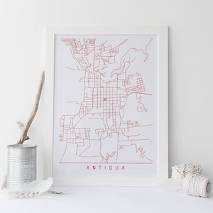 MAPA DE ANTIGUA GUATEMALA - Impresión Giclée de alta calidad, impresión artística minimalista de Antigua, mapa de la ciudad personalizable