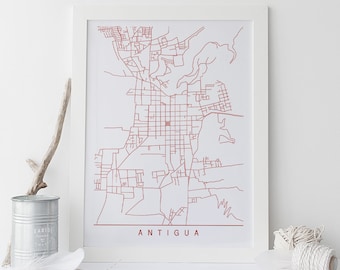 ANTIGUA GUATEMALA MAP - High Quality Giclee Print, Minimalist Antigua Art Print, Customizable City Map