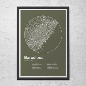BARCELONA INFO MAP - Barcelona, Spain - Minimalist Map of Barcelona, Infographic, Swiss Style Poster, Modernist Print, Street Map Line Art