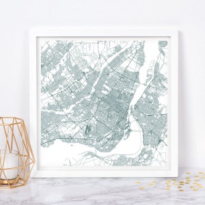 PLAN DE LA VILLE DE MONTRÉAL - carte de Montréal - affiche de carte artistique, impression carte Montréal Canada carte de la ville minimaliste couleur au choix, carte carrée