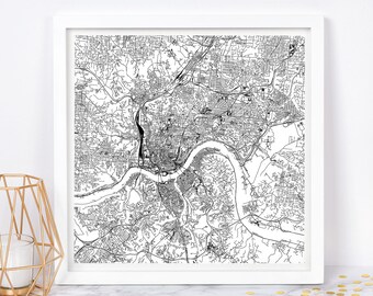 CINCINNATI CITY MAP - Fine Art Map Poster - Cincinnati Map Print Minimalist City Map, Timeless Decor, Classic Wall Art, Square Map