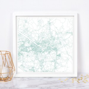 Plan de la ville de Séoul - affiche de carte fine art - impression de carte de Séoul plan de la ville minimaliste, décoration intemporelle, art mural classique, carte carrée