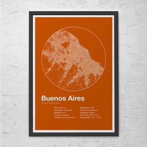 Buenos Aires INFO MAP - Argentina Map, Minimalist Map of Buenos Aires, Infographic Poster, Swiss Style, Modernist Print