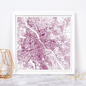PLAN DE LA VILLE DE VARSOVIE - Poster de carte fine art - impression de carte de Varsovie, carte de la ville minimaliste, décoration intemporelle, art mural classique, carte carrée