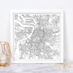 PLAN DE LA VILLE D'ANVERS - Poster de carte fine art - impression de carte d'Anvers plan de la ville minimaliste, décoration intemporelle, art mural classique, carte carrée