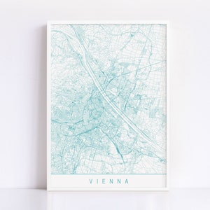 Carte de Vienne - impression d'art de Vienne minimaliste, plan de la ville personnalisable, impression jet d'encre de haute qualité, art de carte moderne