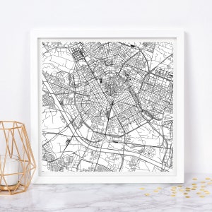 CARTE DE LA VILLE DE VALENCE - affiche de carte artistique - impression de carte de Valence, carte de la ville minimaliste, décoration intemporelle, art mural classique, carte carrée