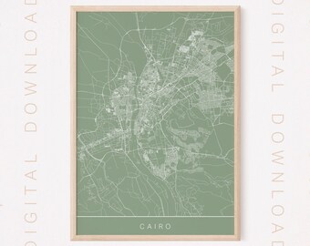 CAIRO EGYPT MAP, Printable Digital Download, City Poster, Sage Green, Multiple Sizes, High Quality, 300 dpi
