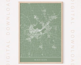 MADISON WISCONSIN MAP, Printable Digital Download, City Poster, High Quality, Multiple Sizes, 300 dpi, Simple Style