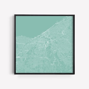 Carte de la ville de CLEVELAND, Ohio, affiche Dessin au trait Carte de la ville Carte routière de Cleveland Ohio, Carte de la ville minimaliste, Art mural, Design moderne, Poster de la grille de la ville, Ribba