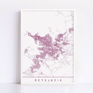 CARTE DE REYKJAVIK - impression d'art minimaliste de Reykjavik, plan de la ville personnalisable, impression jet d'encre de haute qualité, art de la carte moderne