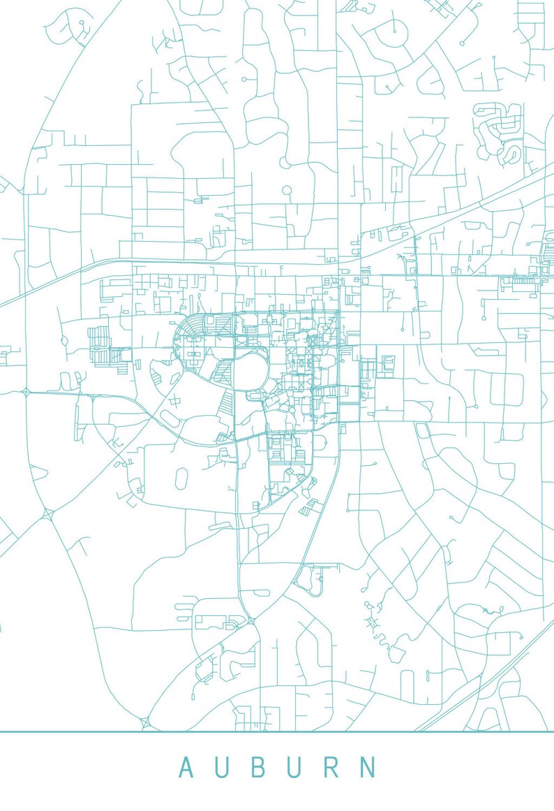 AUBURN MAP High Quality Giclee Print Minimalist Auburn Art Etsy