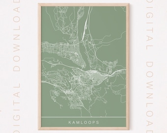 KAMLOOPS BC MAP, Printable Digital Download, City Poster, High Quality, Multiple Sizes, 300 dpi, Simple Style