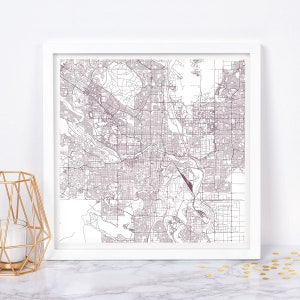 CARTE DE CALGARY - affiche de carte beaux-arts - carte de la ville de Calgary, Alberta, impression minimaliste, décoration intemporelle, art mural classique, carte carrée