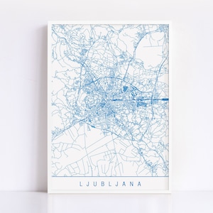 Carte de Ljubljana - impression jet d'encre de haute qualité, impression d'art minimaliste de ljubljana, plan de la ville personnalisable, art de la carte moderne