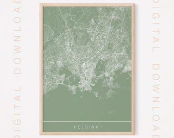 HELSINKI FINLAND MAP, Printable Digital Download, City Poster, High Quality, Multiple Sizes, 300 dpi, Simple Style