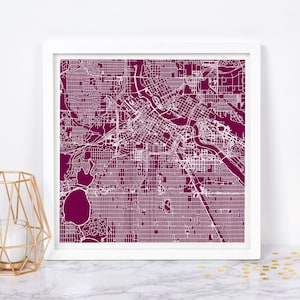 PLAN DE LA VILLE DE MINNEAPOLIS - art mural minimaliste, affiche design moderne en quadrillage de la ville, Minnesota, États-Unis, décoration intemporelle, art mural classique, carte carrée