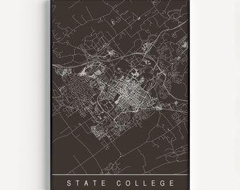 STATE COLLEGE MAP Print - Modern City Print Art - Customizable City Map Home Decor Modern City Art Print Giclee Ribba State College Penn