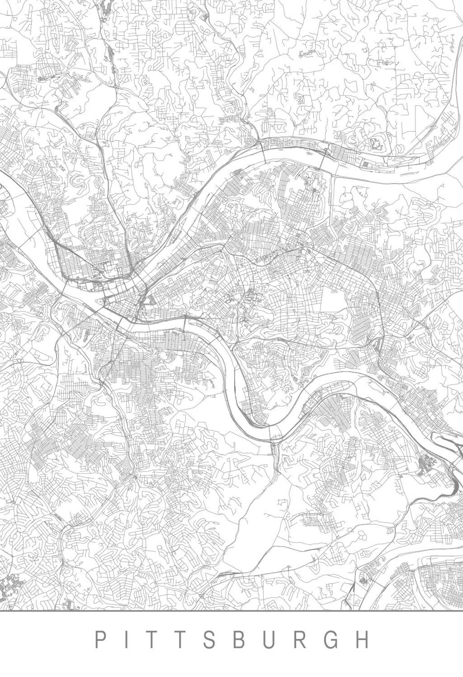 PITTSBURGH MAP Minimalist Pittsburgh Art Print Customizable - Etsy