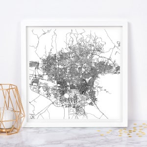 PLAN DE LA VILLE DE TÉHÉRAN - carte de Téhéran - carte Iran Téhéran, carte dessin au trait noir, affiche de carte beaux-arts, art mural minimaliste, plan de la ville minimaliste