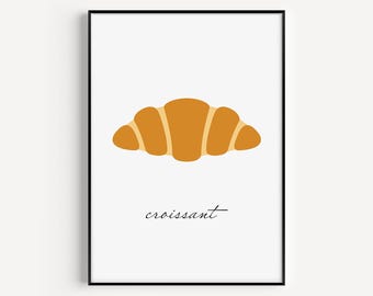 CROISSANT ART PRINT, Paris Travel Poster, French Breakfast Nook Decor, Cute and Minimalist, Unframed Print