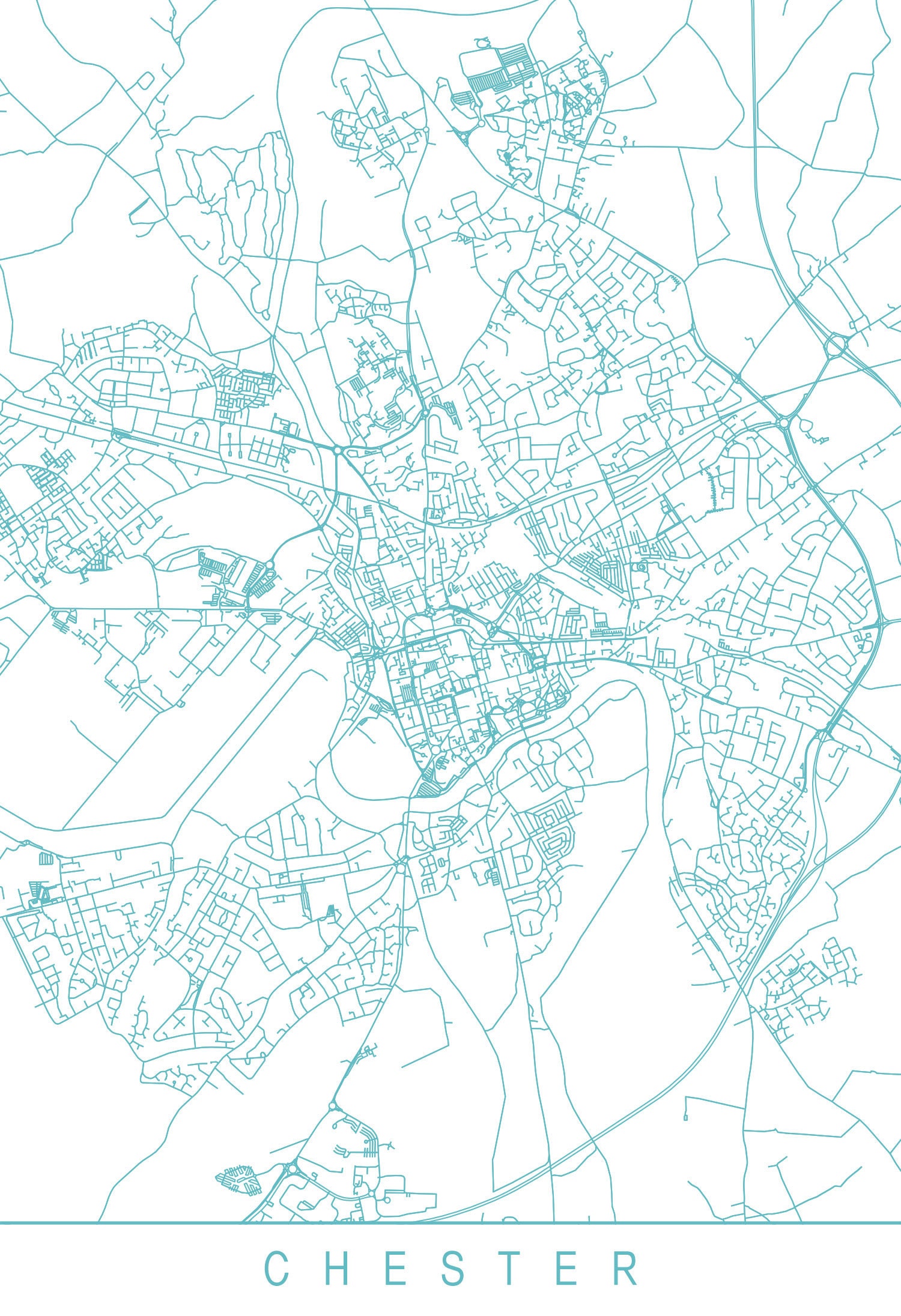 CHESTER MAP - High Quality Giclee Print, Minimalist Chester Art Print ...