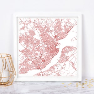 CARTE DE LA VILLE DE QUÉBEC - affiche de carte fine art - impression de carte de Québec, carte de la ville minimaliste, décoration intemporelle, art mural classique, carte carrée