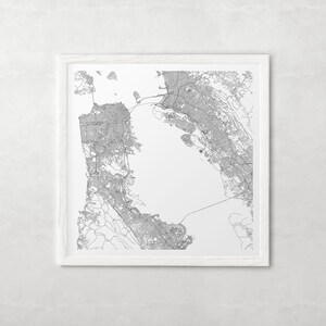 CARTE DE SAN FRANCISCO - art de la carte moderne minimaliste - impression giclée de haute qualité - art mural personnalisé, décoration intemporelle, art mural classique, carte carrée