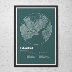 ISTANBUL INFO MAP - Istanbul, Turkey - Minimalist Map of Istanbul, Infographic, Swiss Style Poster, Modernist Print, Street Map Line Art