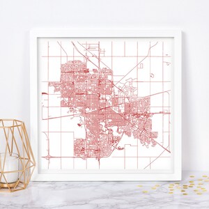 PLAN DE LA VILLE DE REGINA - affiche de carte fine-art - impression de carte de Regina Saskatchewn, carte de la ville minimaliste, décoration intemporelle, art mural classique, carte carrée