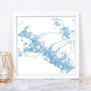 PLAN DE LA VILLE DE HONOLULU - affiche de carte fine art - impression carte Honolulu plan de la ville minimaliste, décoration intemporelle, art mural classique, carte carrée