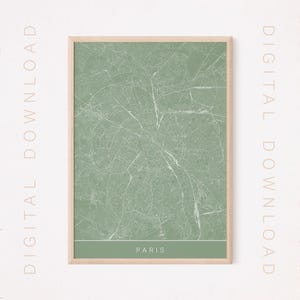 IMPRESIÓN DEL MAPA DE PARÍS, Descarga digital, Mapa moderno de París, Francia, Minimalista, Cuadrícula urbana