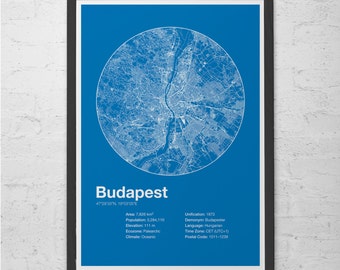 BUDAPEST INFO MAP - Budapest, Hungary - Street Map Art City Print, Minimalist Map of Budapest, Infographic, Swiss Style, Modern Print