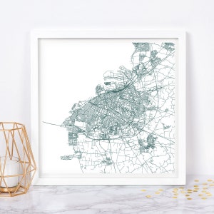 CARTE DE LA VILLE DE MALMO - affiche de carte fine art - carte de la ville de Malmö en Suède, impression minimaliste, décoration intemporelle, art mural classique, carte carrée