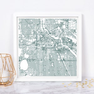 PLAN DE LA VILLE DE MINNEAPOLIS - affiche d'art - impression de carte de Minneapolis, Minnesota, décoration intemporelle, art mural classique, carte carrée